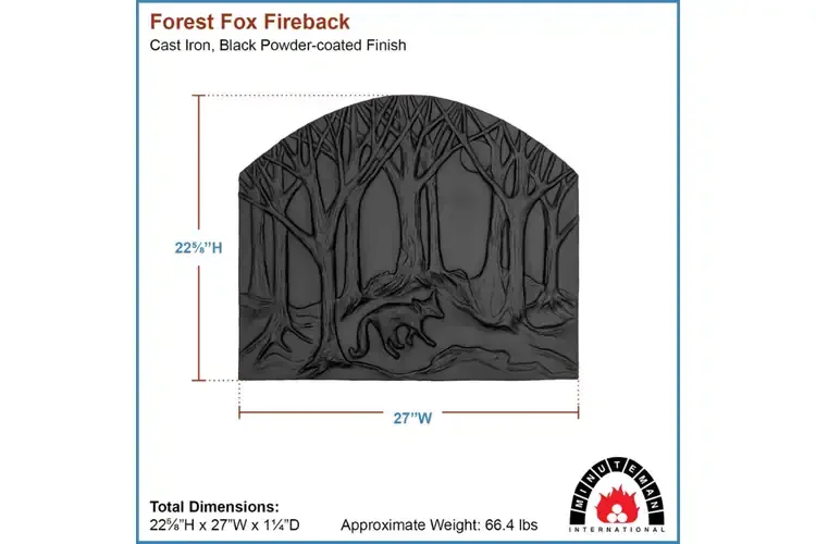 Forest Fox Cast Iron Fireplace Fireback – Matte Black Finish Specifications