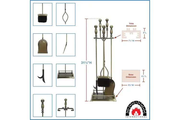 Oxford Fireplace Tool Set in Antique Brass Specifications