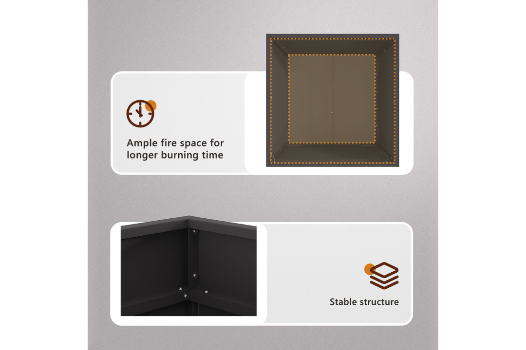 Square Fire Pit 50 x 50 x 38 cm in Black Cold-Rolled Steel Features