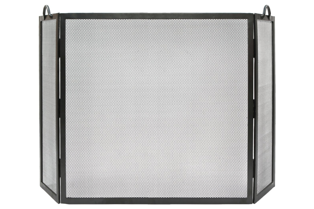 Twisted Rope Folding Fireplace Screen in Graphite with Movable Side Panels