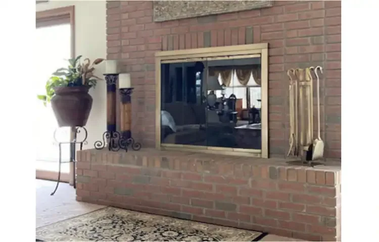 Sinclair Tool Set Burnished Brass Paired With Fireplace Door