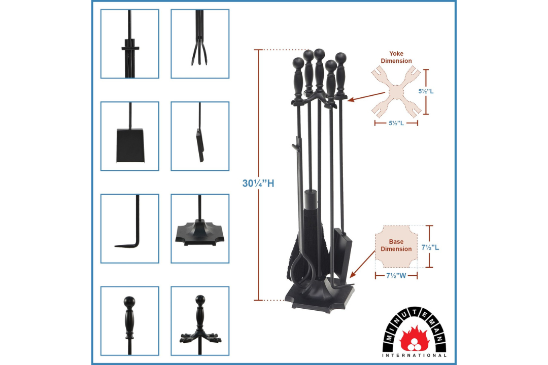 Carlisle Fireplace Tool Set in All Black Specifications