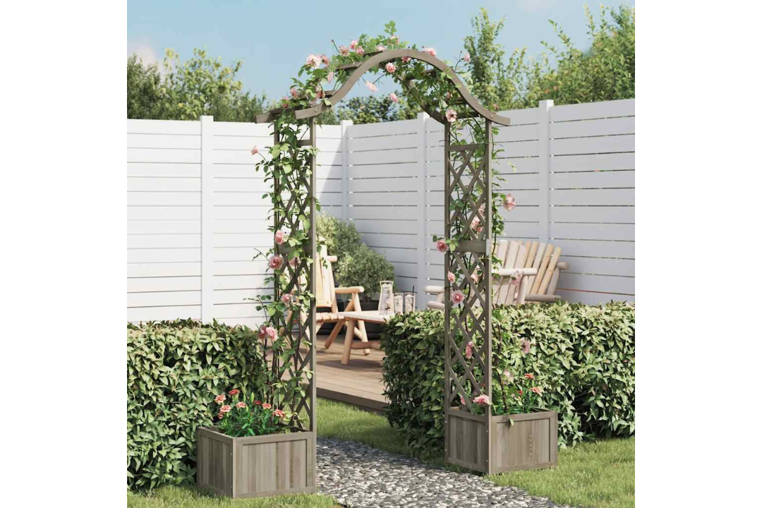 Garden Pergola with Planter in Grey Made of Solid Firwood