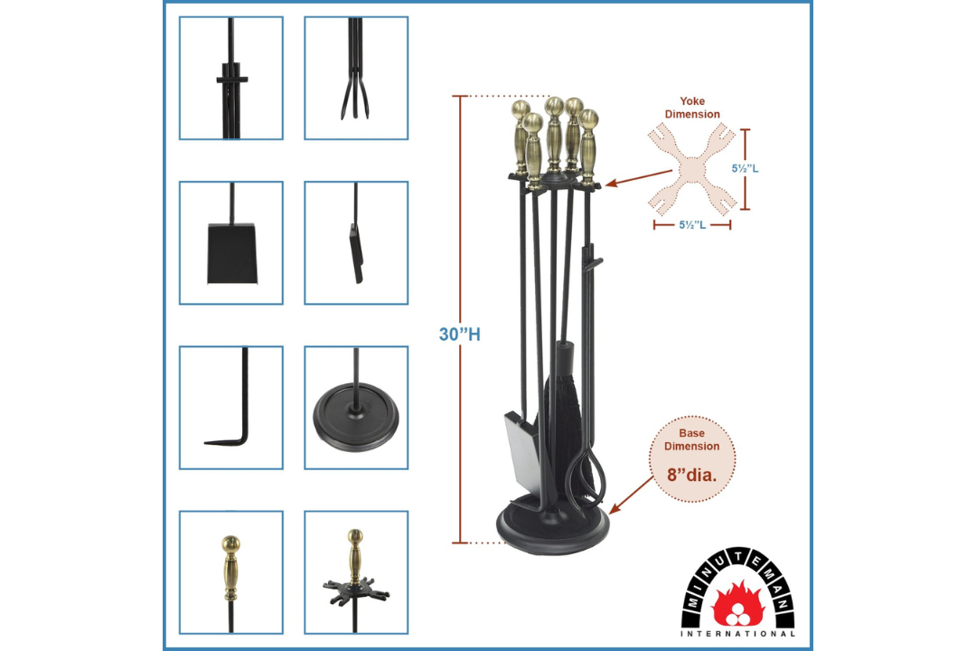 Chelmsford Fireplace Tool Set in Black & Antique Brass Specifications