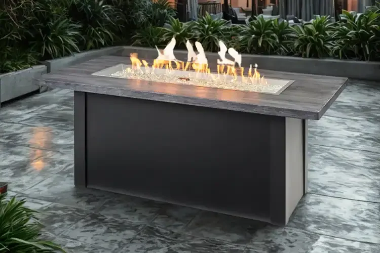 Havenwood Linear 62" Luvern Black Base Carbon Grey Top Gas Fire Pit Table