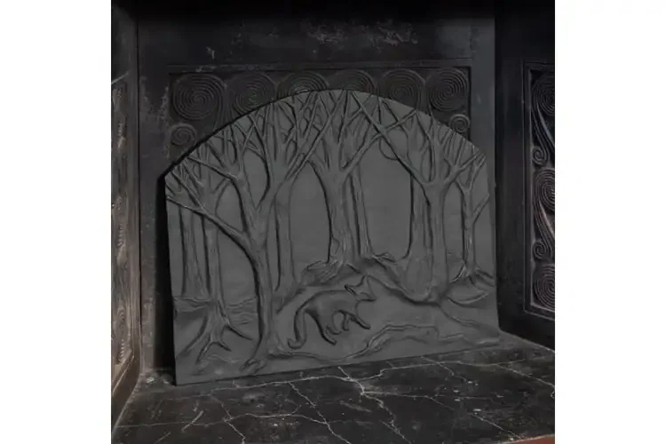 Forest Fox Cast Iron Fireplace Fireback – Matte Black Finish