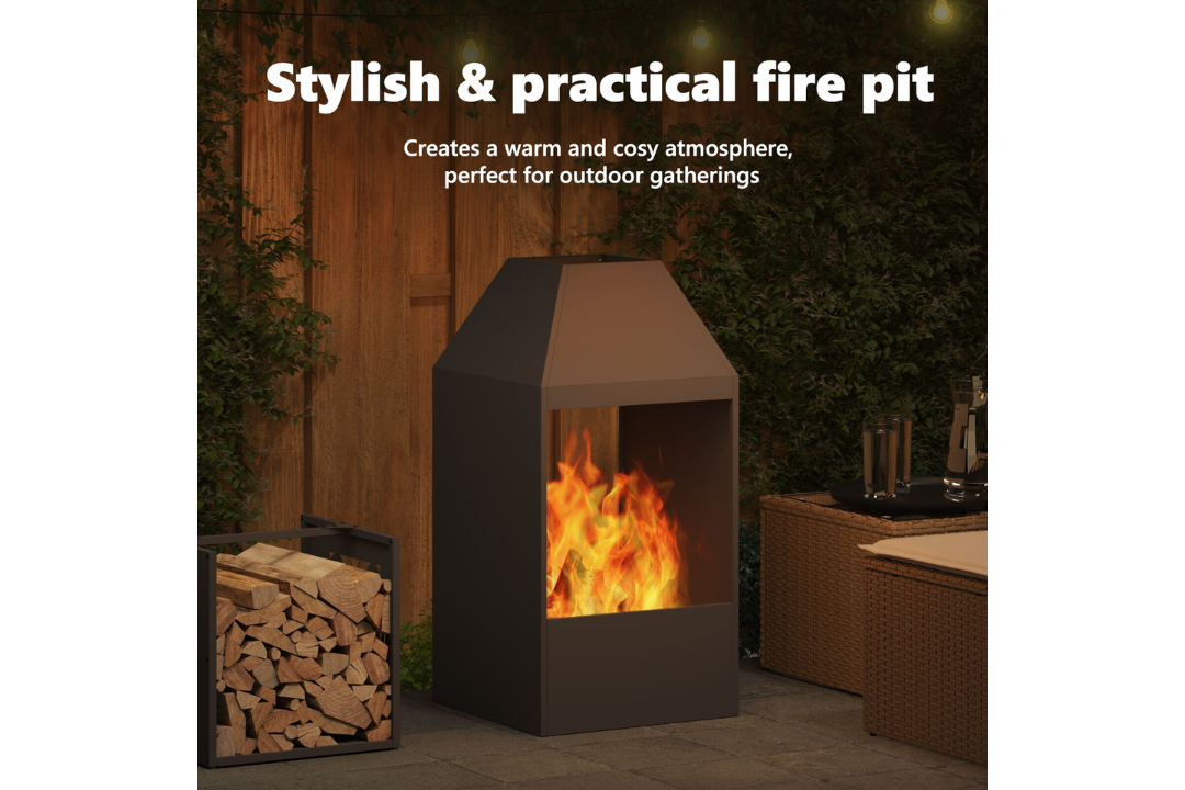 Stylish and Practical Rectangular Black Fire Pit 50 x 50 x 100 cm
