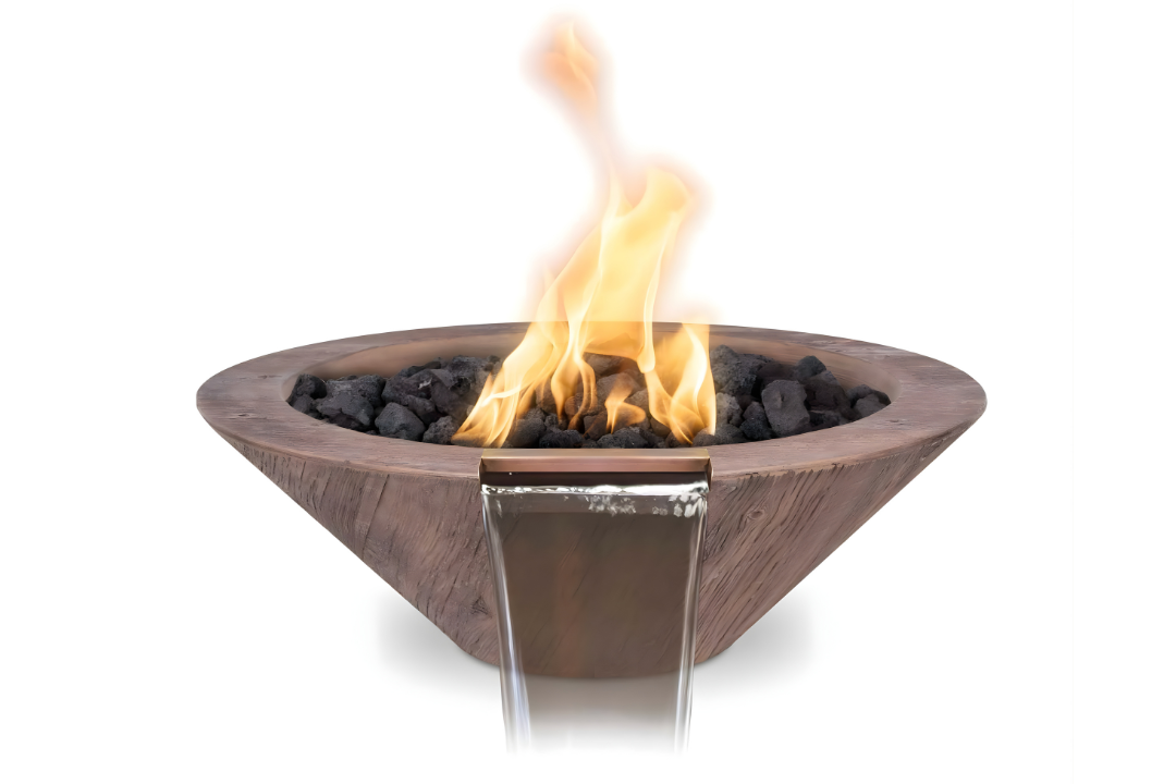 The Outdoor Plus 24" Cazo Fire & Water Bowl – Wood Grain Concrete - Oak