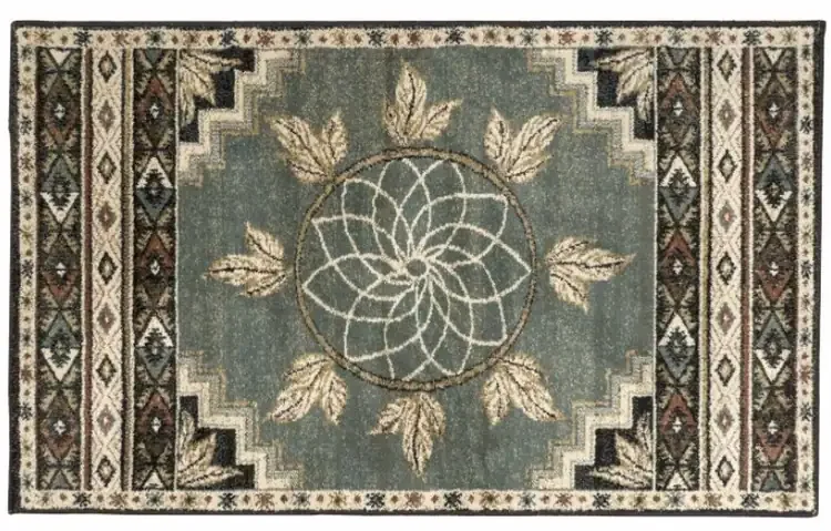 Vista Ancient Sign Green Rectangular Olefin Hearth Rug – 30" x 50" by Goods of the Woods