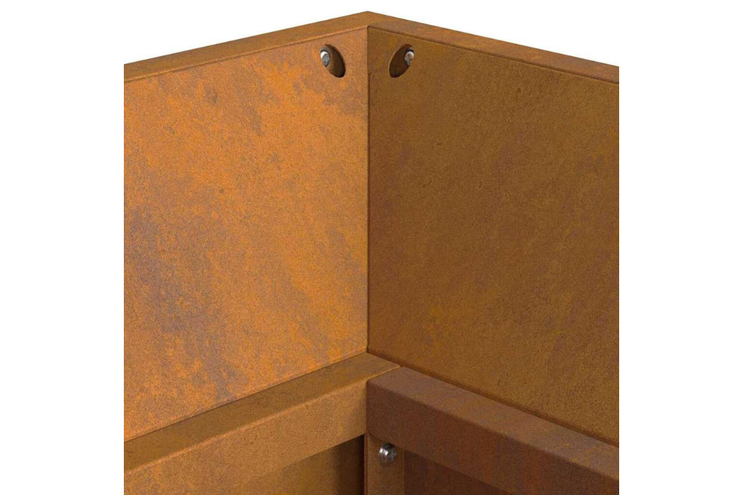 Polished Fire Pit with Log Storage 160 x 45 x 35 cm in Rusty Brown Weathering Steel