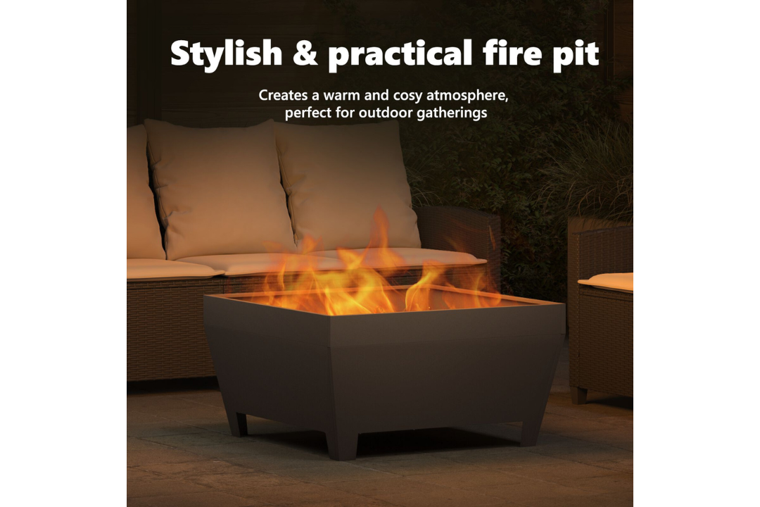 Stylish and Practical Fire Pit Square 80 x 80 x 43 cm Steel in Black Cold-Rolled Steel