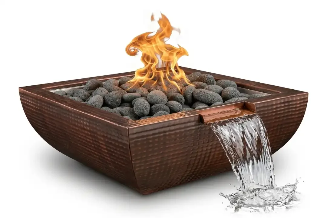 30" Avalon Fire & Water Bowl – Hammered Patina Copper