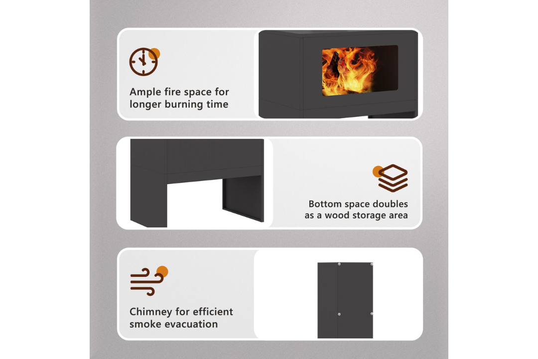 Fire Pit with Chimney 60 x 40 x 96 cm in Black Cold-Rolled Steel Features