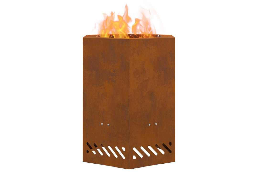 Smokeless Fire Pit Hexagonal 38 x 38 x 51 cm in Rusty Brown Weathering Steel