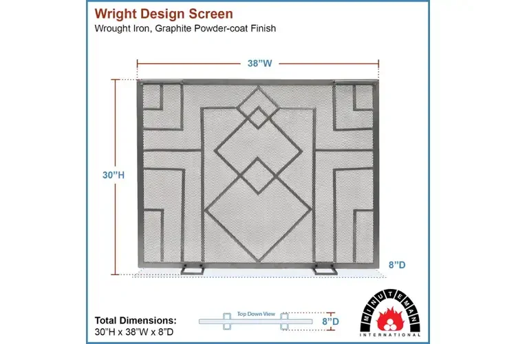 Wright Design Flat Fireplace Screens in 38” x 30” Specifications