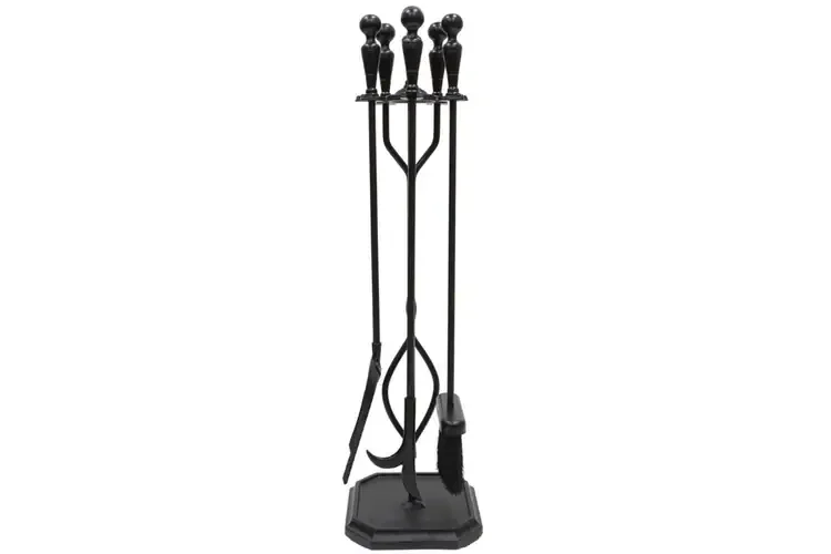 Plymouth Fireplace Tool Set – Cast & Wrought Iron, Black Powder-Coated in Square Base