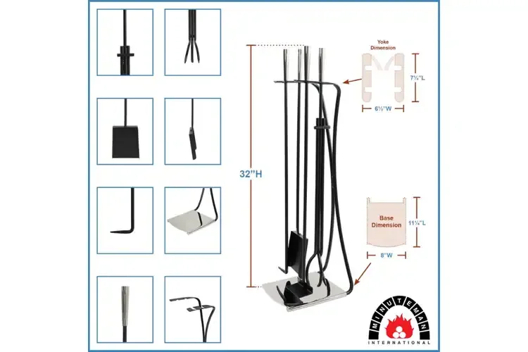 Park Avenue Fireplace Tool Set in Black & Nickel Specifications