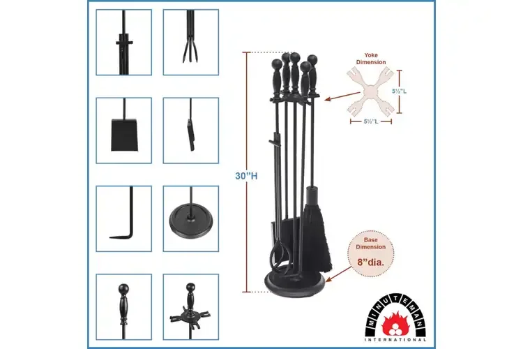 Chelmsford Fireplace Tool Set in Black & Antique Brass Specifications