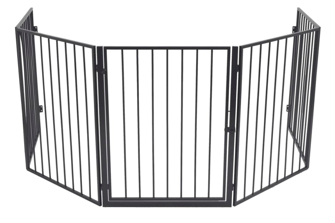 Pet Fireplace Fence Steel Black with a Swing Gate Door