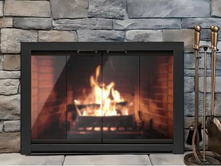 Medio Masonry Fireplace Door Flat Black Installed