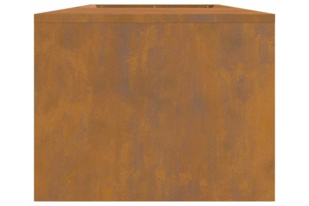 Sleek Fire Pit with Log Storage 160 x 45 x 35 cm in Rusty Brown Weathering Steel