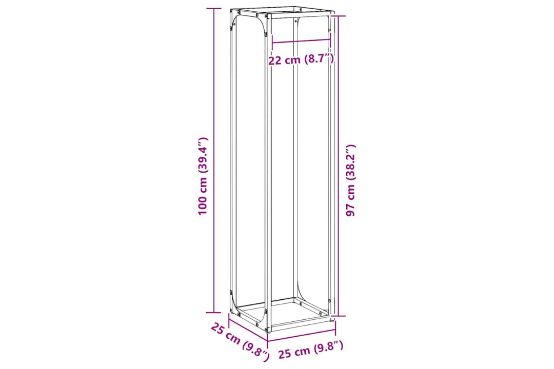 Firewood Rack 25 x 25 x 100 cm in Anthracite Made of Cold-Rolled Steel Specifications