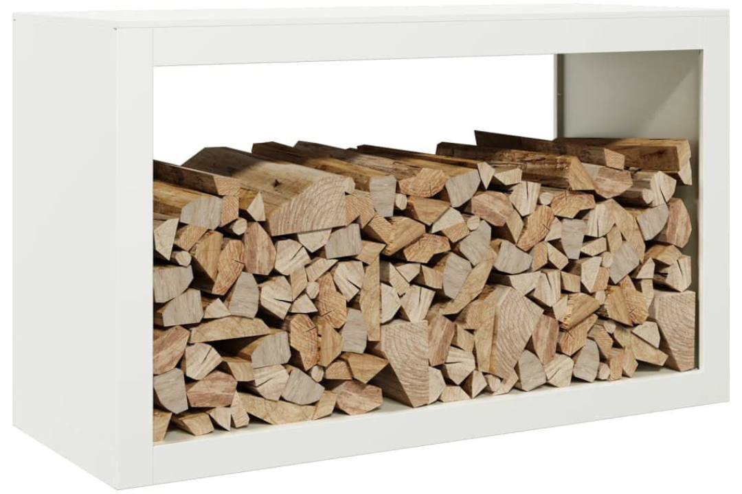 Modern Firewood Rack 100 x 40 x 60 cm in White Made of Steel