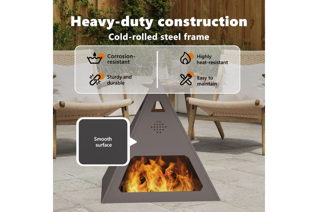 Heavy-Duty Fire Pit Pyramid 50 x 50 x 51 cm in Black Cold-Rolled Steel