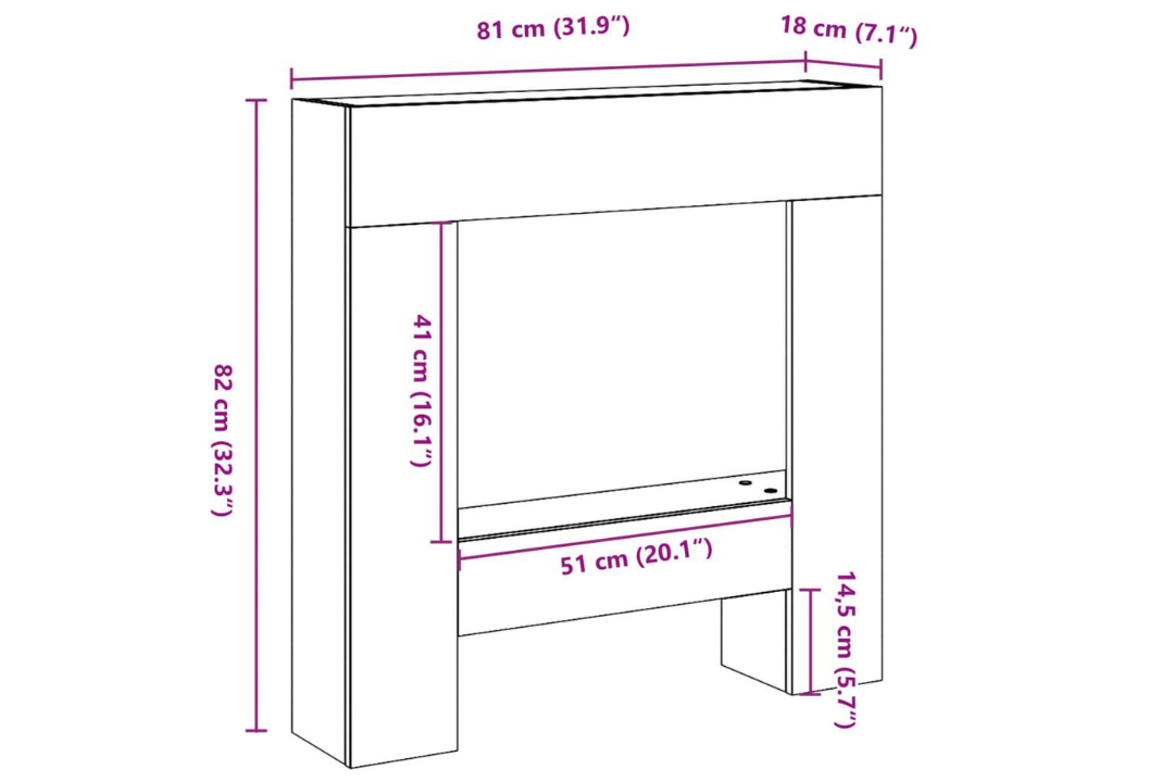 Fireplace Surround 81 x 18 x 82 cm in Smoked Oak Made of Engineered Wood Specifications