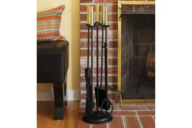 Bedford Fireplace Tool Set in Black and Polished Brass