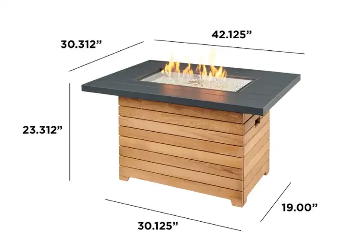 Darien 42" Aluminum Top Rectangular Gas Fire Pit Table Dimension