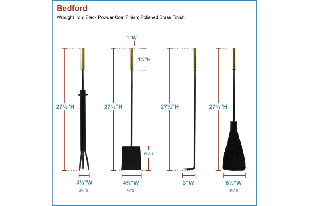 Bedford Fireplace Tool Set in Black and Polished Brass Tool Set Details