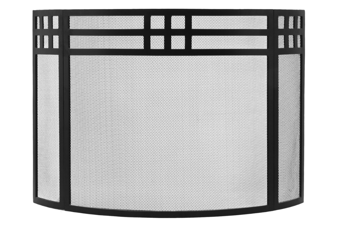 Gridwork Curved Fireplace Screen – Made of Wrought Iron 3-Panel Black Finish