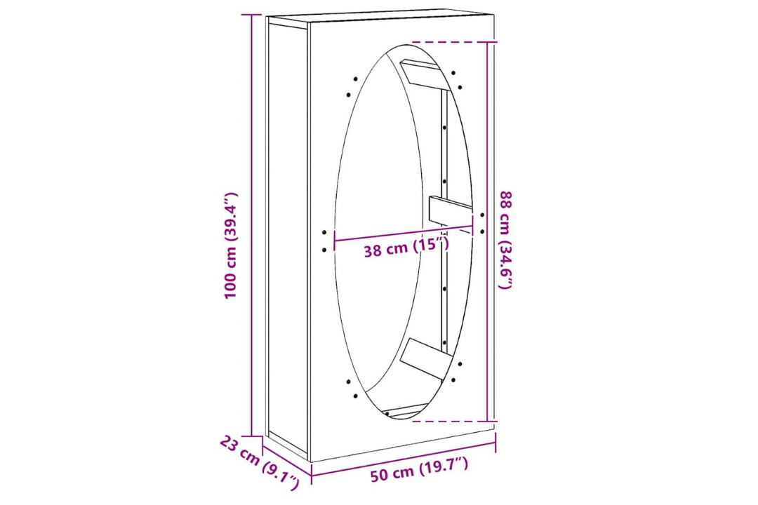 Firewood Rack 50 x 23 x 100 cm in Stainless Steel Specifications