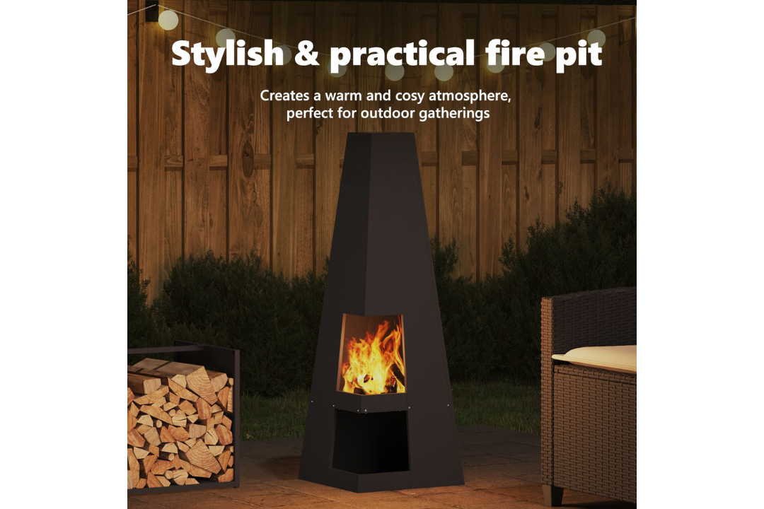 Stylish and Practical Fire Pit with Log Storage 35 x 35 x 100 cm in Black Cold-Rolled Steel