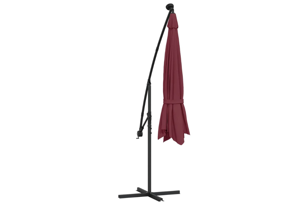 Cantilever Garden Parasol with LED Lights and Metal Pole 350 cm in Red With Tilt Function