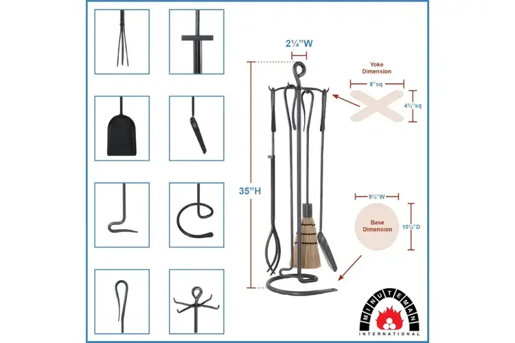 Shepherd’s Hooks Fireplace Tool Set – Wrought Iron, Graphite Finish, 30” Specifications