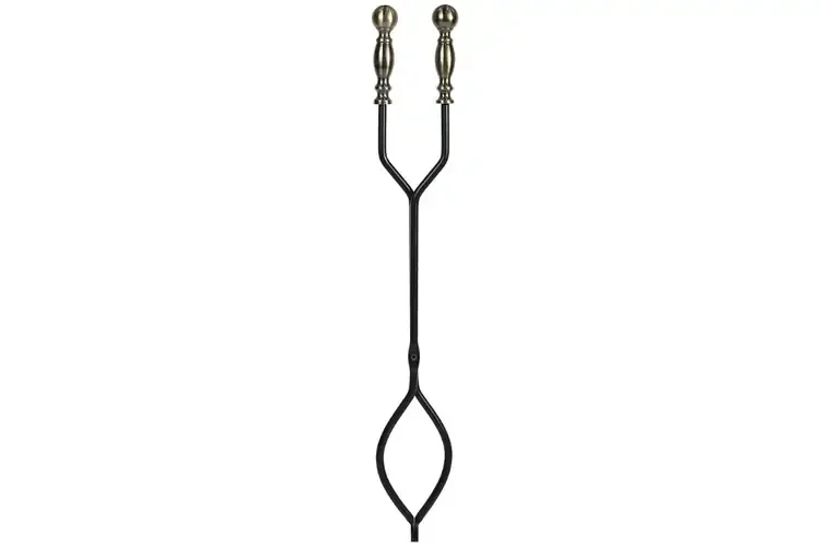 Sutton Fireplace Tool Set Tongs in Antique Brass and Black Powder Coated Finish