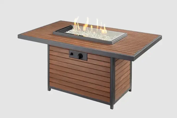 Kenwood and Brooks Umber Brown Rectangular Chat Height Gas Fire Pit Table