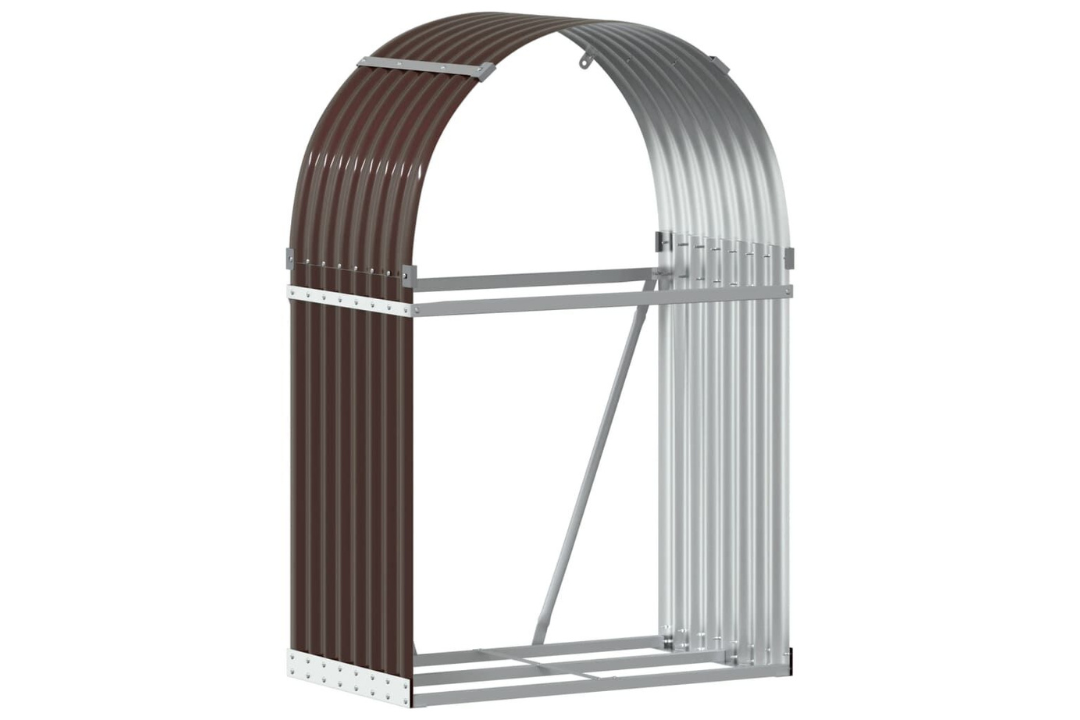 Galvanized Steel Firewood Log Holder Rack – 31.5 x 17.7 x 47.2" in Brown
