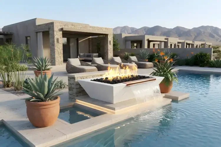 The Outdoor Plus 48" Maya Linear GFRC Fire & Water Bowl