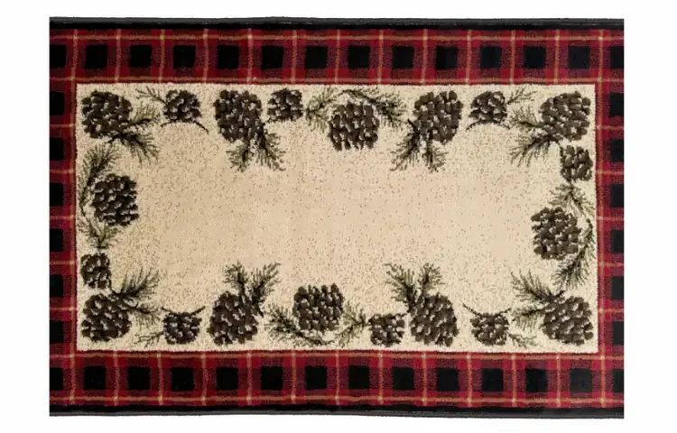 Vista Cones Red Plaid Rectangular Olefin Hearth Rug – 30" x 50" by Goods of the Woods