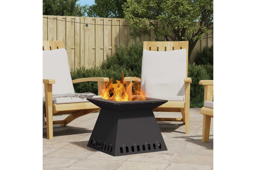 Modern Square Wood-Burning Fire Pit 48x48x40 cm in Black