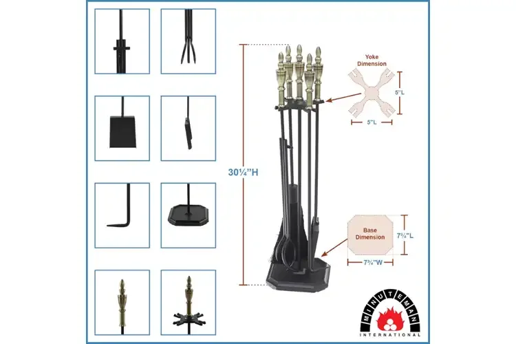 Westford Fireplace Tool Set in Black & Antique Brass Specifications