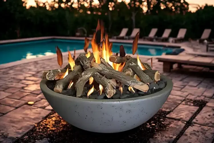 Grand Canyon 39" x 13" Concrete Grey Gas Fire Bowl with Burner