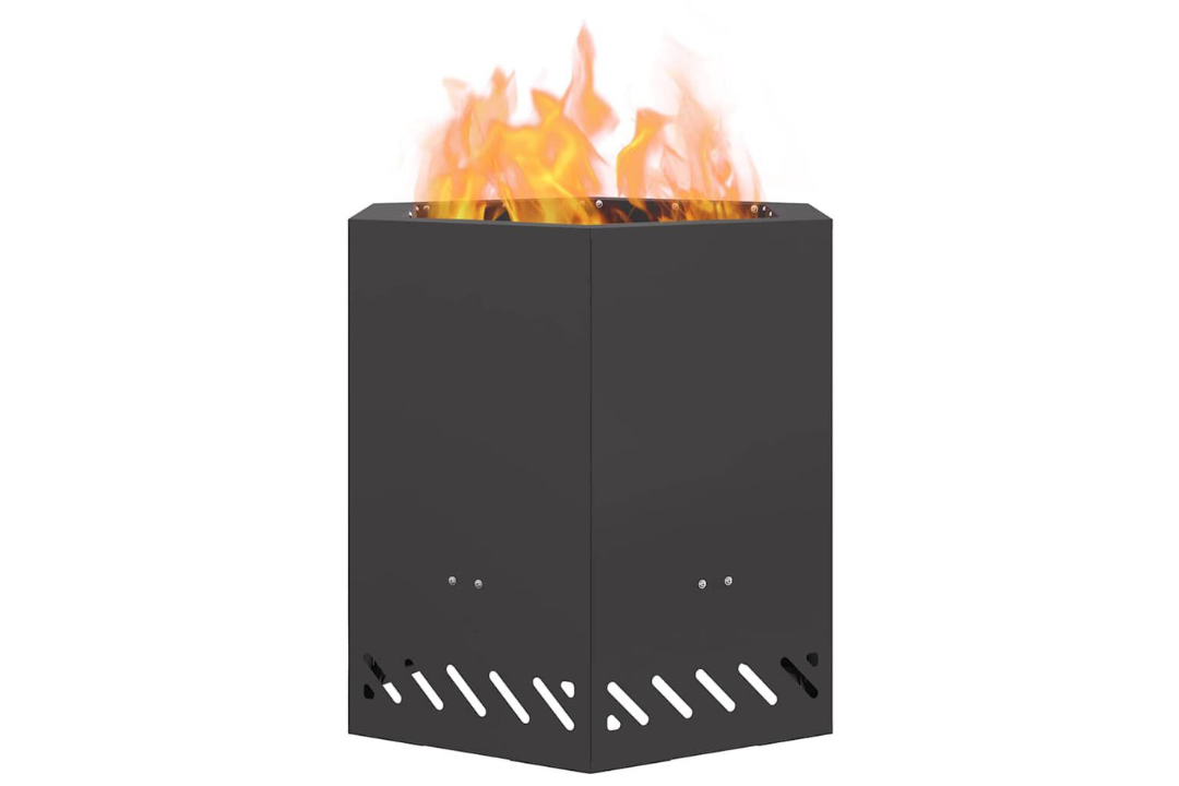 Smokeless Fire Pit Hexagonal 48 x 48 x 51 cm in Matte Black Cold-Rolled Steel