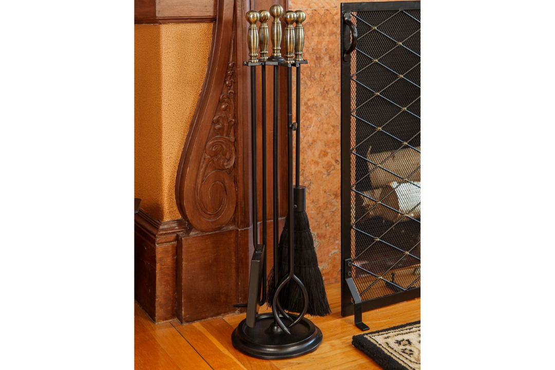Chelmsford Fireplace Tool Set in Black & Antique Brass