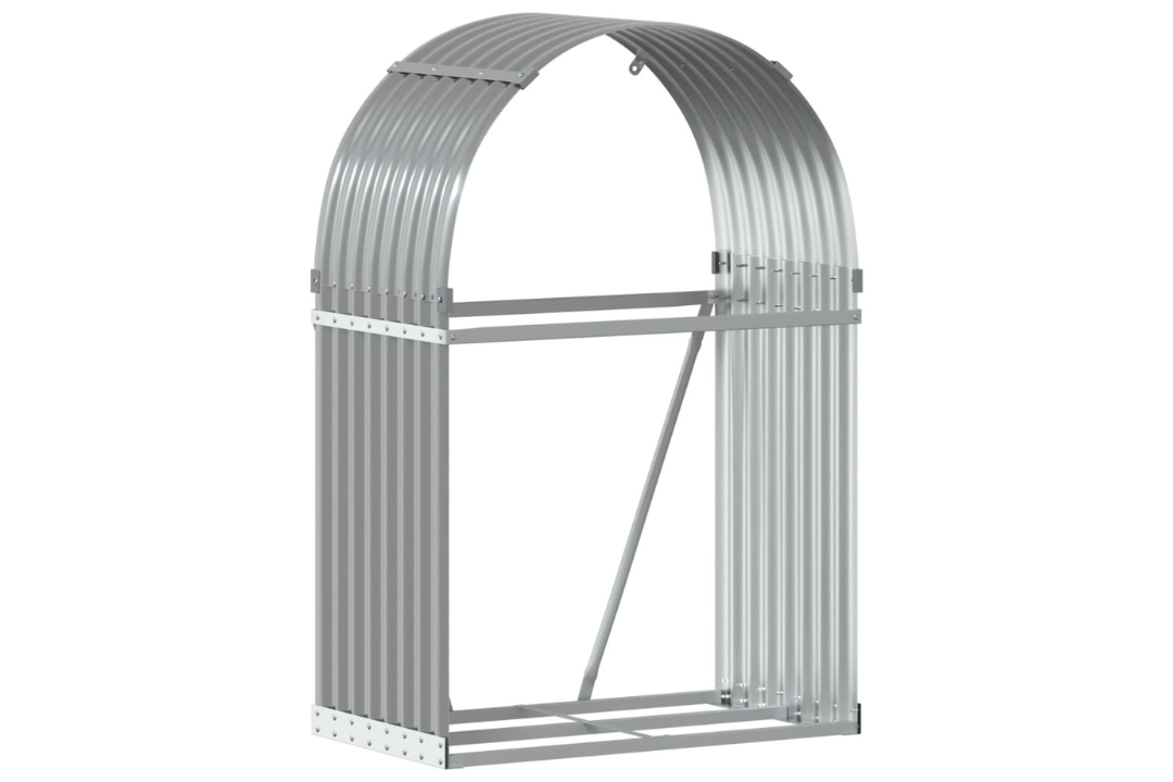 Galvanized Steel Firewood Log Holder Rack – 31.5 x 17.7 x 47.2" in Light Gray