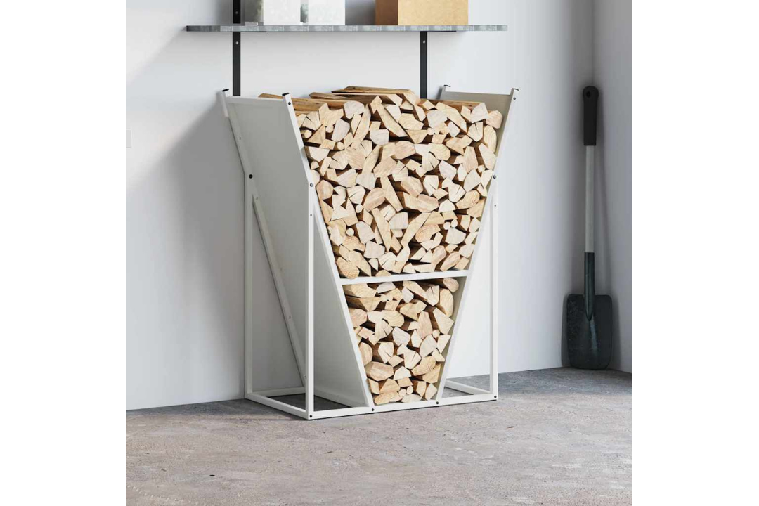 High-Quality Firewood Rack 69.5 x 35 x 81 cm in White Made of Cold-Rolled Steel