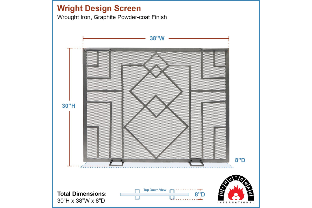 Wright Design Flat Fireplace Screens in 38” x 30” Specifications